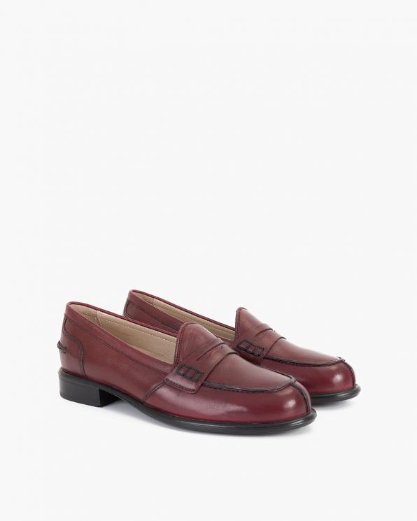 Bordowe mokasyny damskie skórzane 075-24138-BORDO