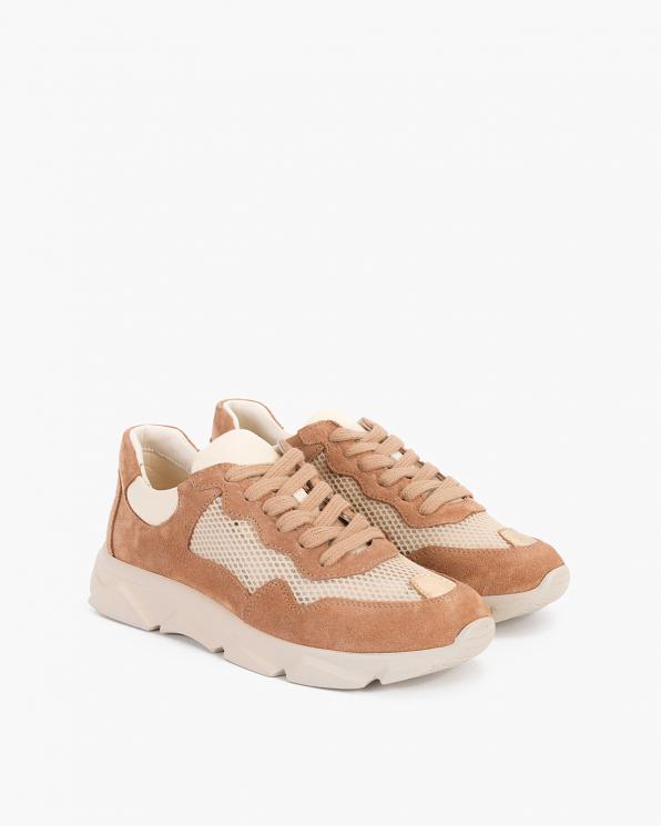 Brązowo-beżowe sneakersy zamszowe z siatką 098-2075-241
