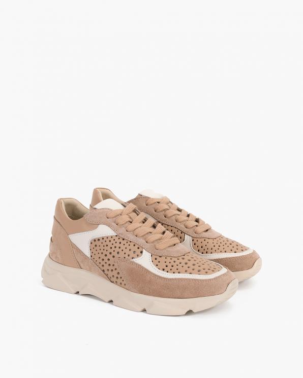 Beżowe sneakersy zamszowe z dziurkami 098-2062-460