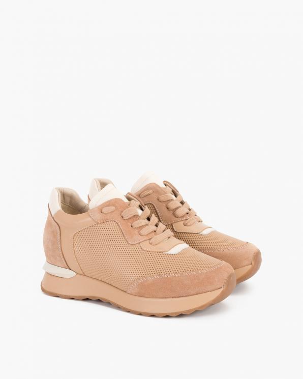Beżowe sneakersy zamszowe z siatką 098-2036-247