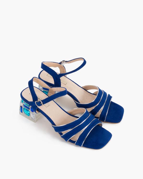 Granatowe sandały damskie zamszowe na klocku 131-11286-BLUE