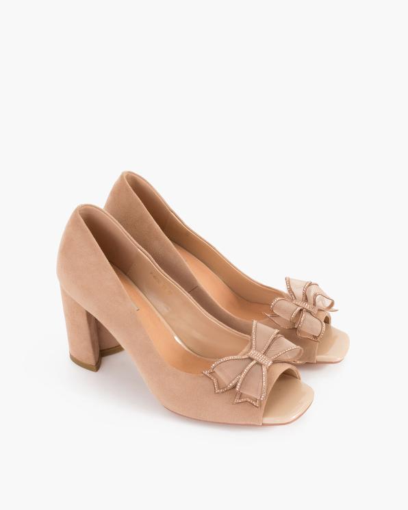 Beżowe czółenka zamszowe peep toe 131-0326-BEŻ
