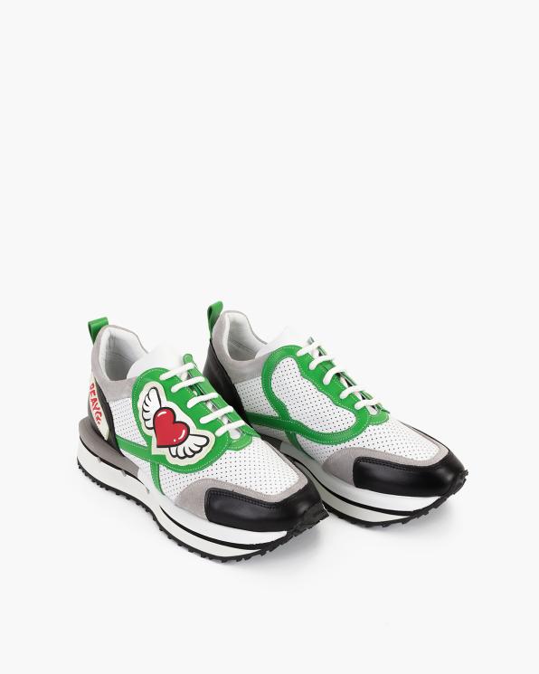 Wielokolorowe sneakersy skórzane z naszywkami 108-6102-ZIELONY