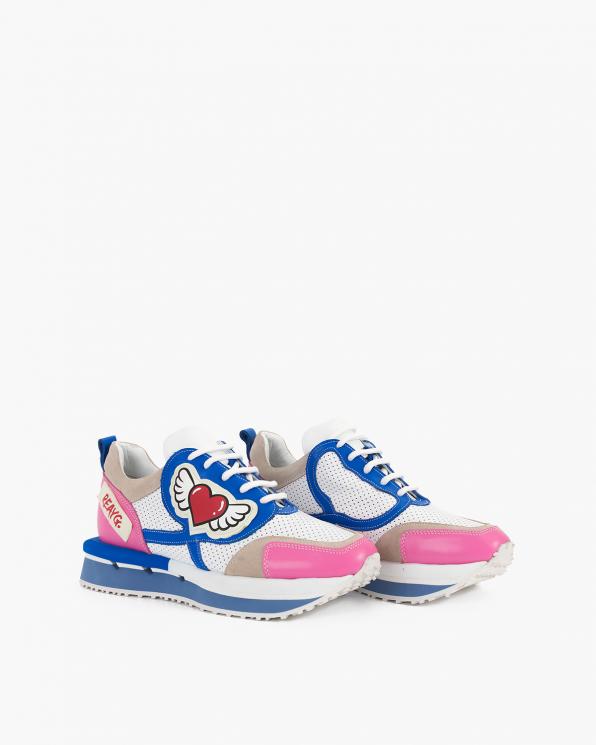 Wielokolorowe sneakersy skórzane z naszywkami 108-6102-SZAFIR