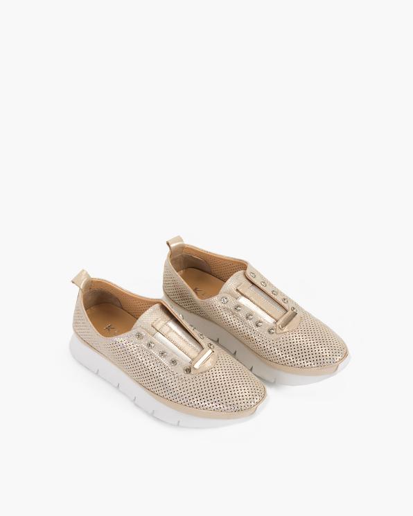 Złote sneakersy skórzane ażurowe 108-399-148