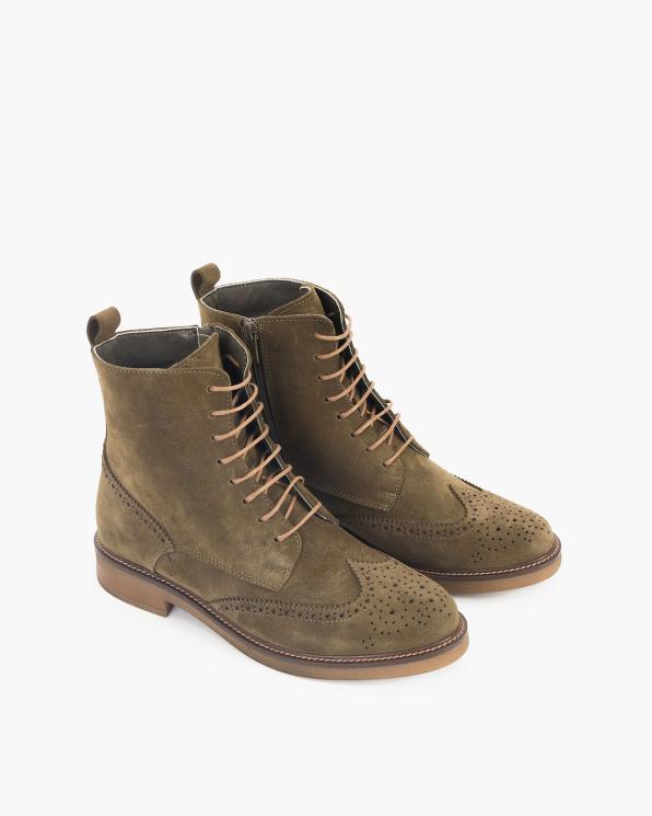 Oliwkowe trzewiki damskie welurowe 135-91142-KHAKI