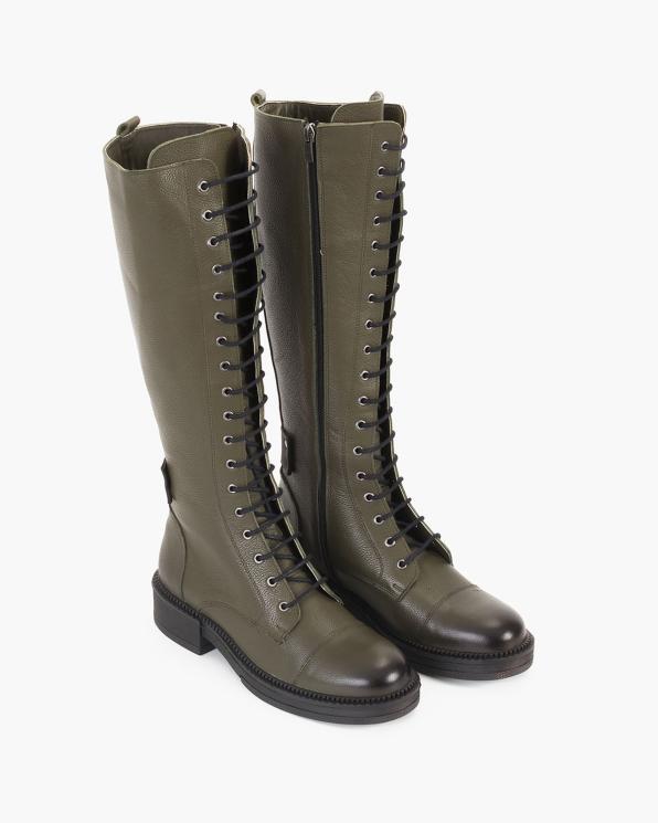 Oliwkowe kozaki damskie skórzane 135-550142-KHAKI