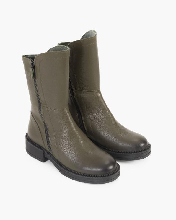 Oliwkowe botki skórzane 135-450142-KHAKI