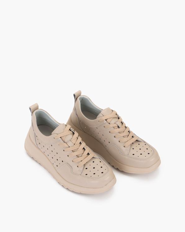 Beżowe sneakersy ze skóry licowej z dziurkami 131-284-BEŻ