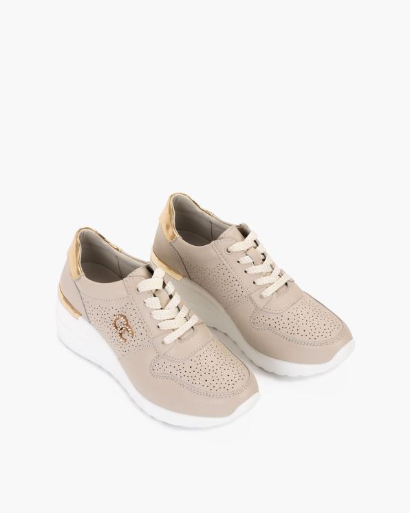 Beżowe sneakersy ażurowe ze skóry naturalnej 131-018-BEŻ