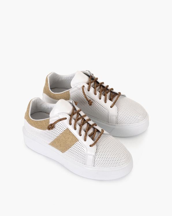 Biało-złote adidasy damskie ażurowe ze skóry naturalnej 108-069-03-BIAŁY