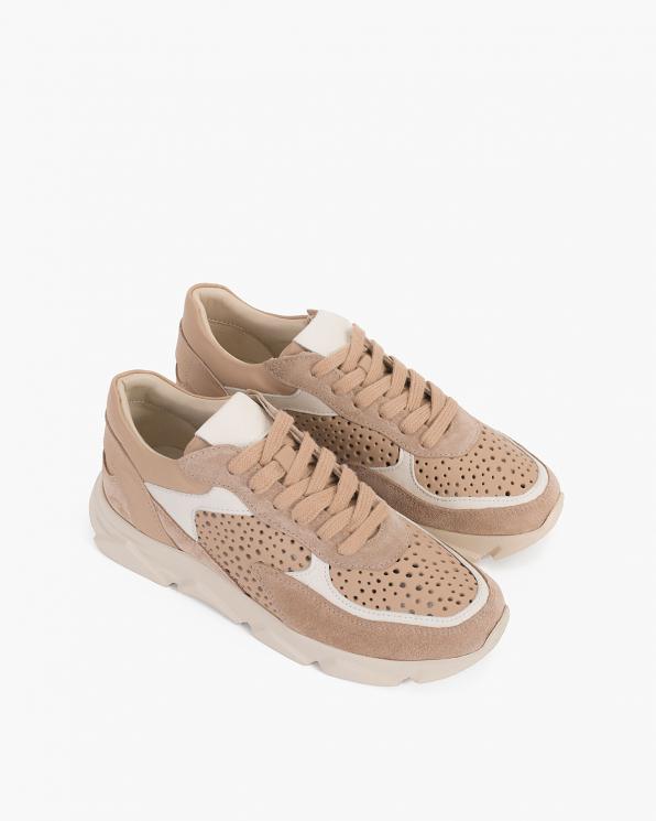 Beżowe sneakersy zamszowe z dziurkami 098-2062-460