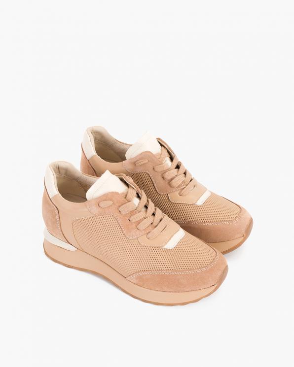 Beżowe sneakersy zamszowe z siatką 098-2036-247