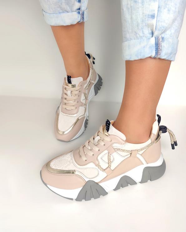 Beżowe sneakersy damskie skórzane 108-7584-59