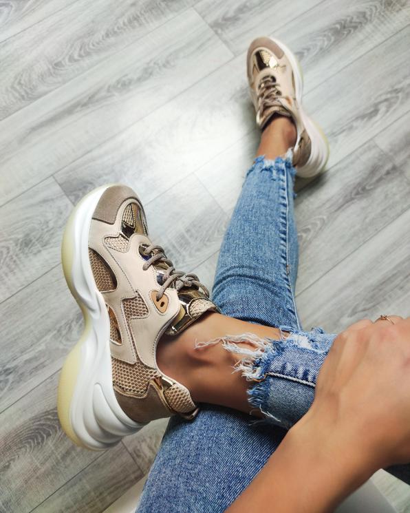 Beżowo-złote sneakersy skórzane 116-106-003-BEŻ