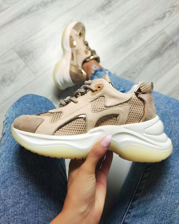 Beżowo-złote sneakersy skórzane 116-106-003-BEŻ