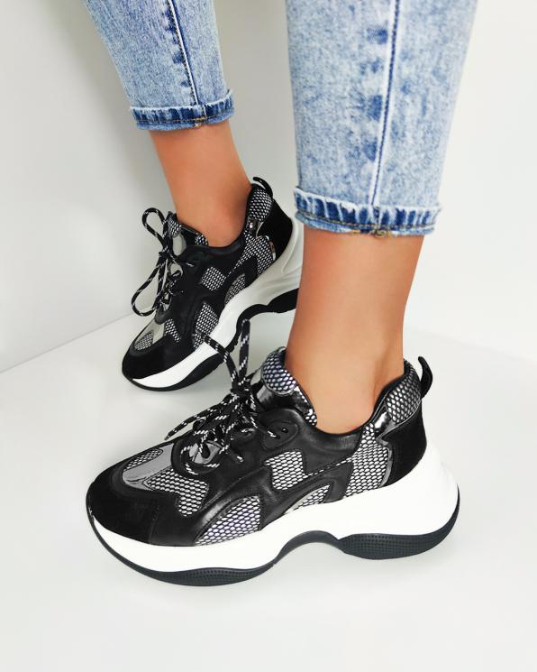 Czarno-srebrne sneakersy skórzane 116-106-003-CZAR