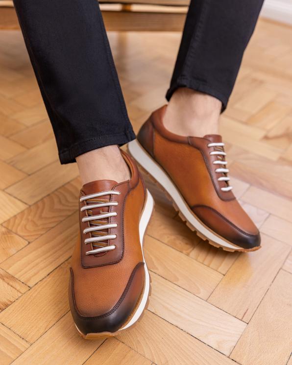 Rude sneakersy męskie sznurowane ze skóry licowej 151-3401-17-BRĄZ
