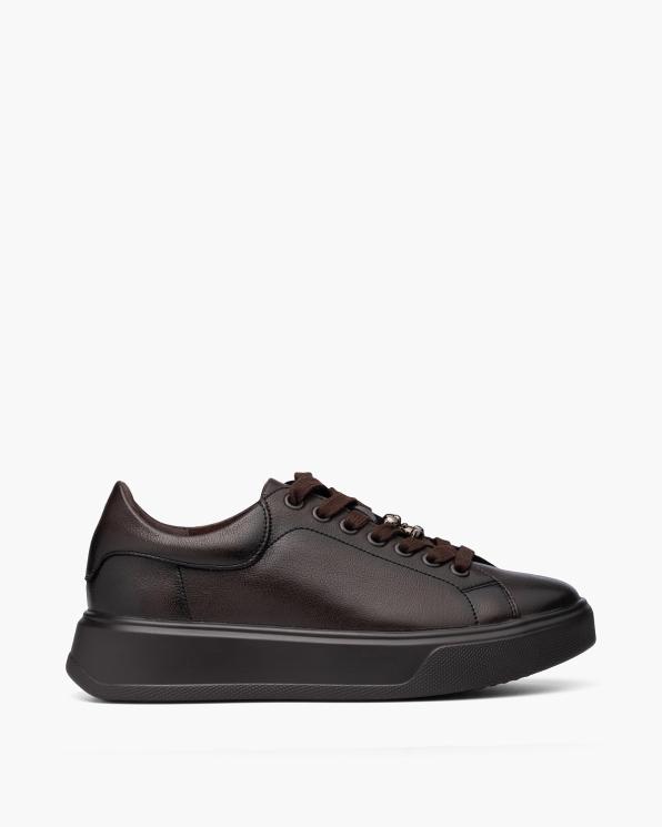 Czekoladowe adidasy damskie z naturalnej skóry licowej 139-97391-CZEKOL