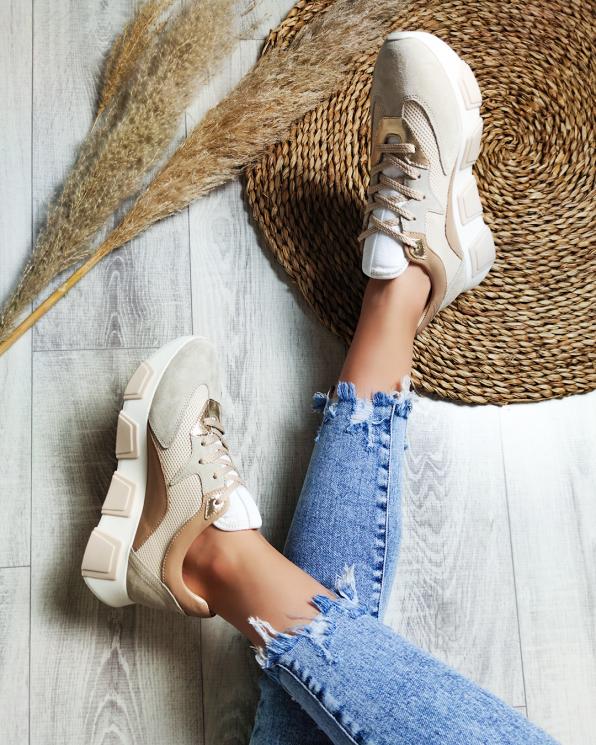 Beżowe sneakersy nubukowe z siatką 098-5078-BEZ