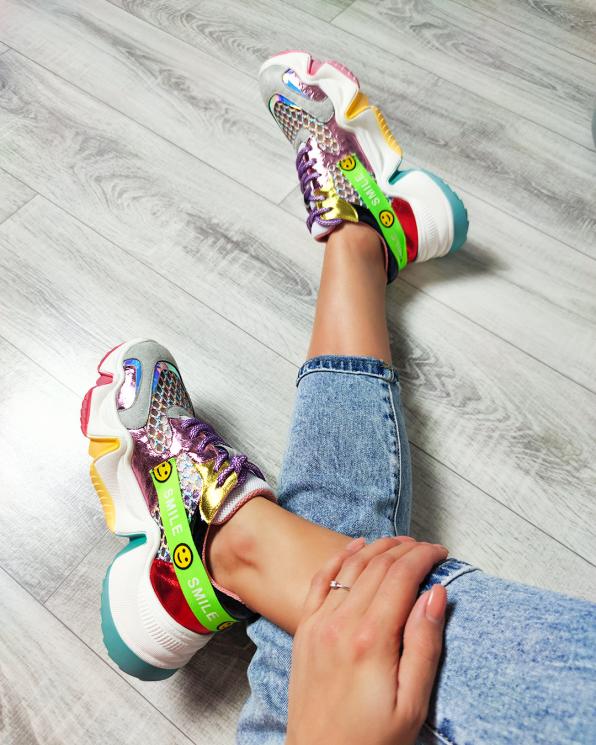 Wielokolorowe sneakersy z siatką 083-153-FIOLET