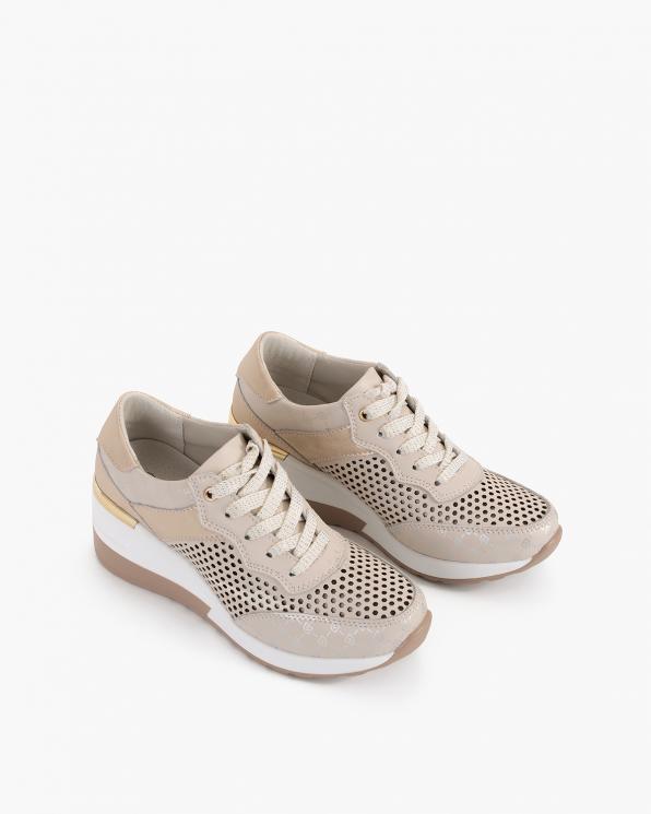 Beżowe sneakersy skórzane ażurowe 131-78592-BEŻ