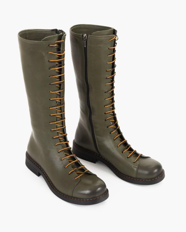 Oliwkowe kozaki damskie skórzane 135-603716-KHAKI