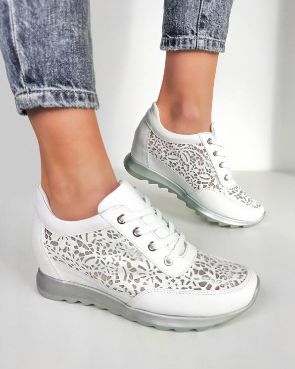 Białe sneakersy skórzane z siatką 098-956-BIAŁY