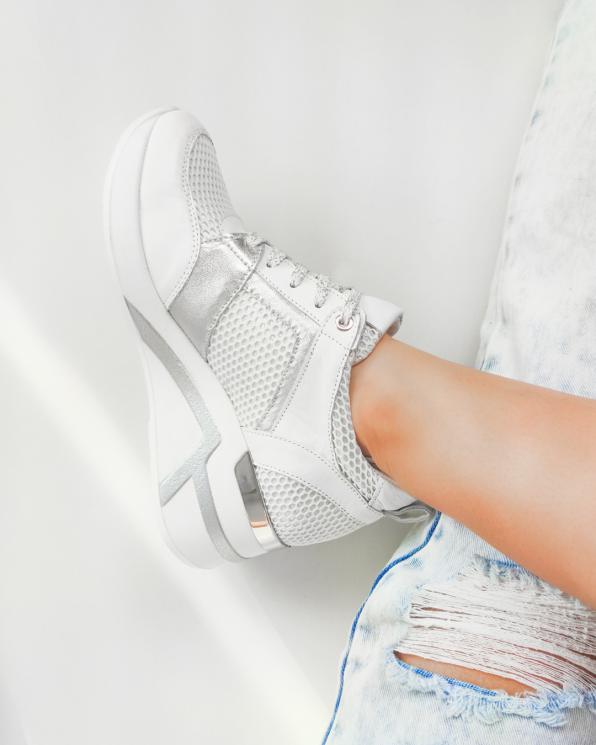 Białe sneakersy skórzane z siatką 098-5067-BIAŁY
