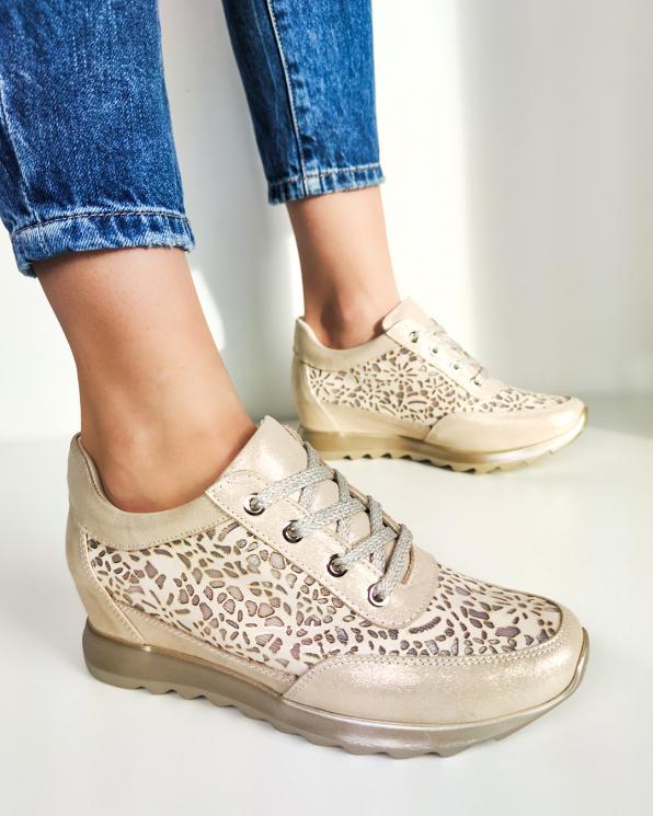 Beżowe sneakersy nubukowe z siatką 098-500-BEZ