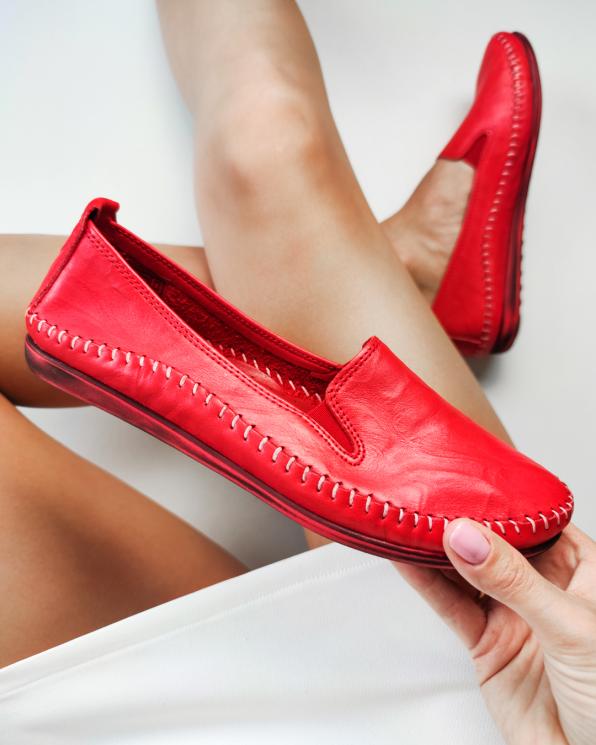 Czerwone mokasyny damskie skórzane 097-435-RED