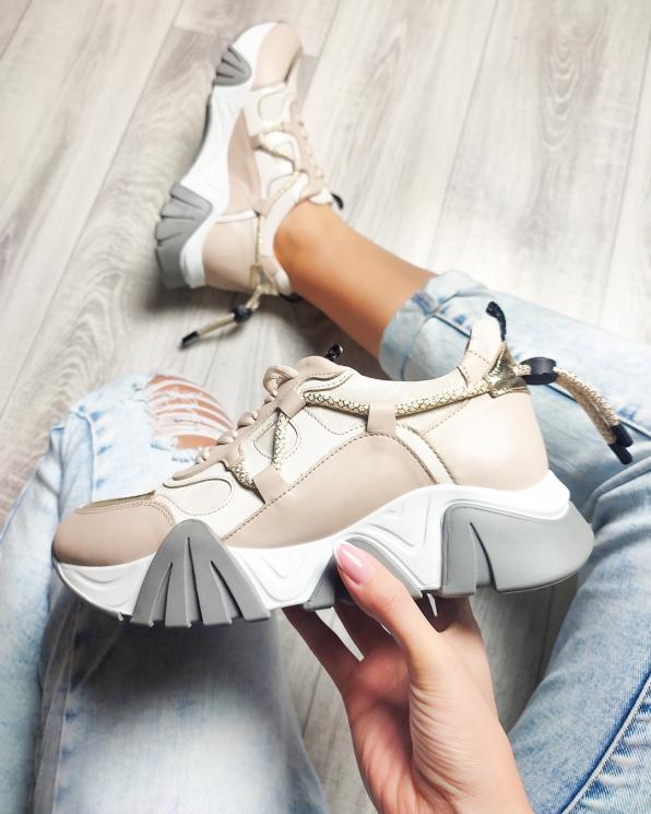 Beżowe sneakersy damskie skórzane 108-7584-59