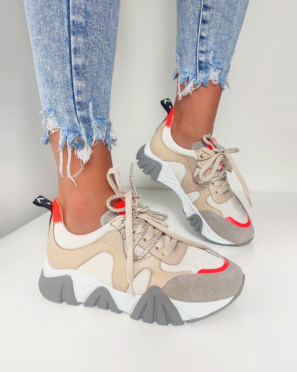 Beżowe sneakersy skórzane 108-7537-03