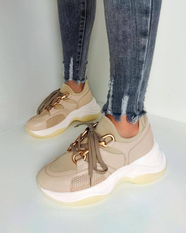 Beżowe sneakersy skórzane 116-106-004-BEŻ