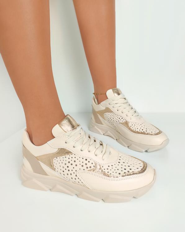 Beżowe sneakersy skórzane z dziurkami 098-2062-2917