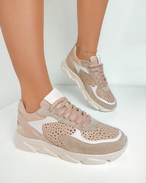 Beżowe sneakersy zamszowe z dziurkami 098-2062-460