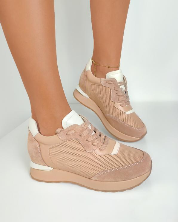 Beżowe sneakersy zamszowe z siatką 098-2036-247