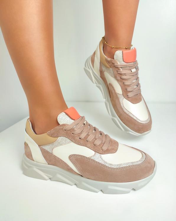 Beżowo-brązowe sneakersy zamszowe 098-2054-452