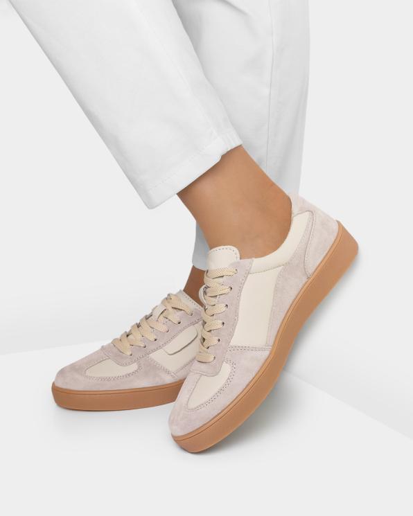 Beżowo-szare adidasy damskie ze skóry naturalnej 105-3397-SZ-B