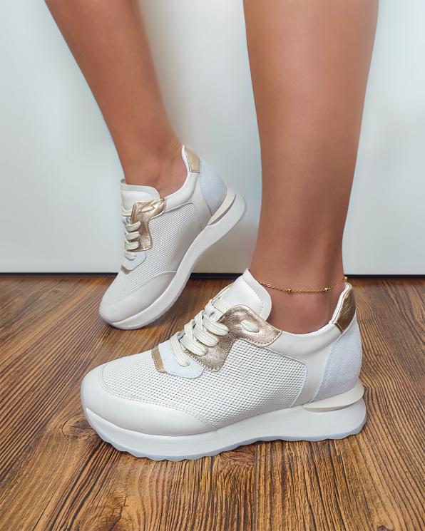 Beżowo-złote sneakersy skórzane 098-2036-427