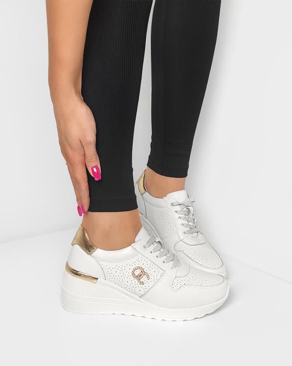 Białe sneakersy ażurowe ze skóry naturalnej 131-018-BIAŁY