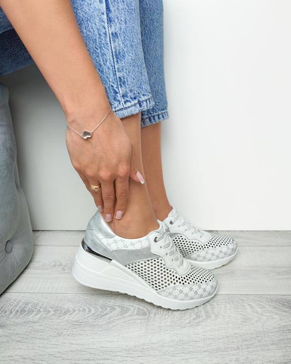 Białe sneakersy skórzane ażurowe 131-78592-BIAŁY