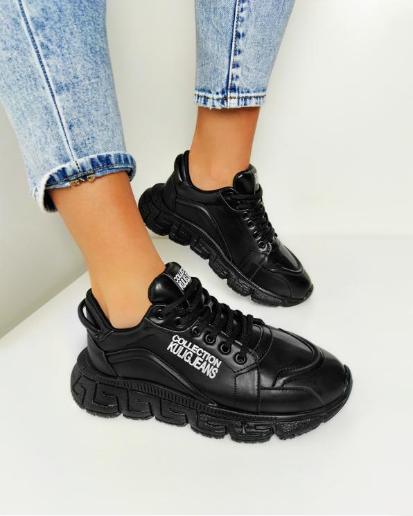 Czarne sneakersy skórzane z napisami 083-P-8-CZARNY