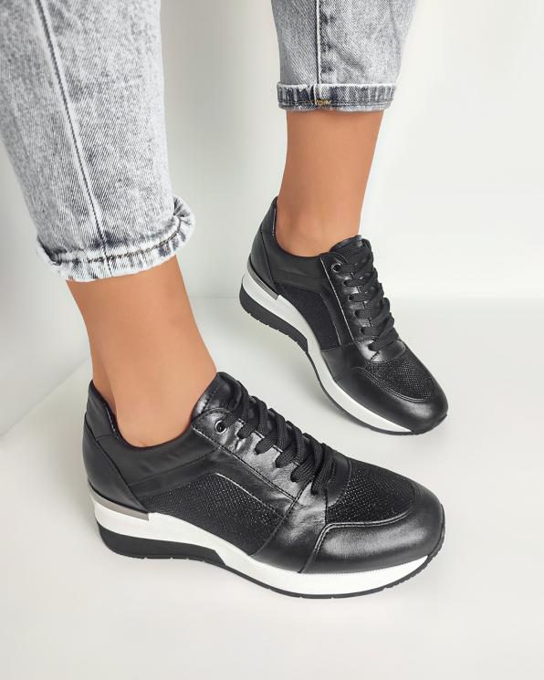 Czarne sneakersy skórzane z siatką 024-5979-80/0391