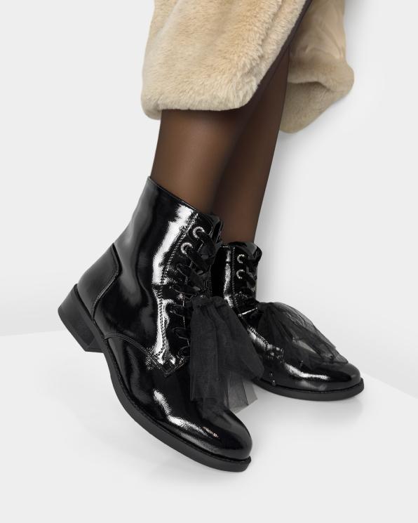 Czarne trzewiki damskie ze skóry ekologicznej na obcasie 131-199-czarny