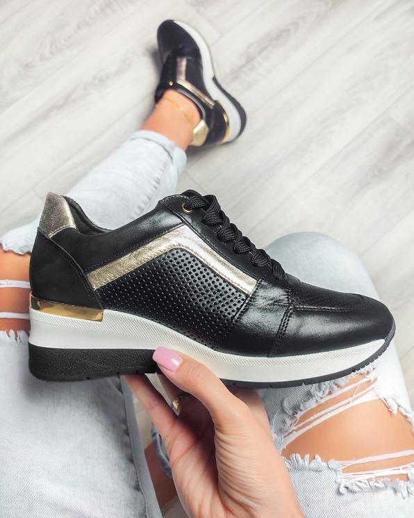 Czarno-złote sneakersy skórzane 024-3289-4671-11