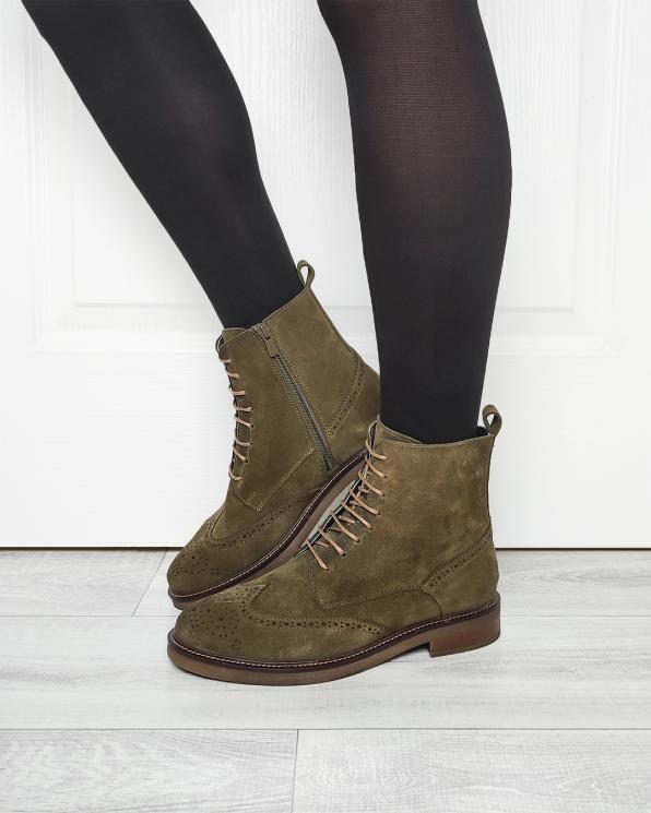 Oliwkowe trzewiki damskie welurowe 135-91142-KHAKI
