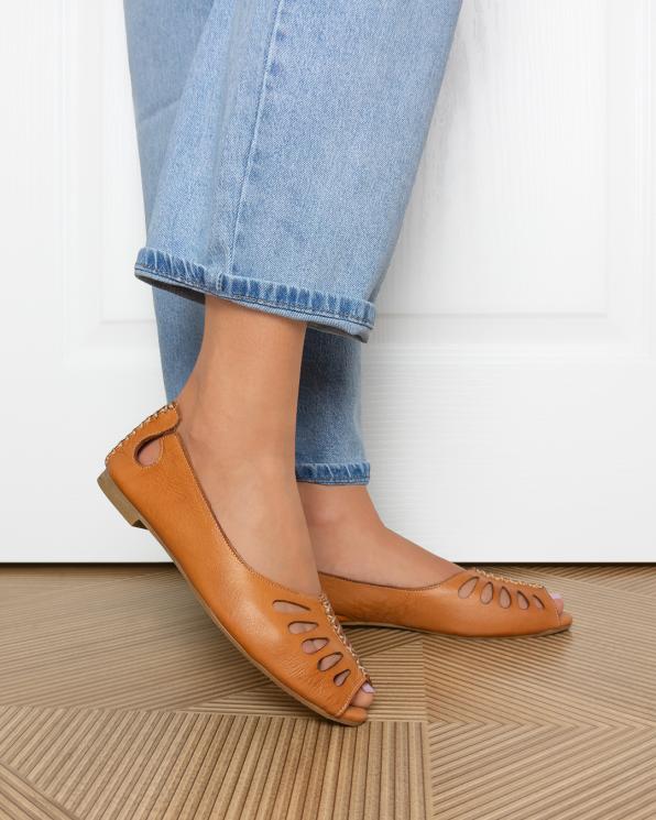 Rude baleriny damskie ażurowe ze skóry licowej peep toe 145-700-RUDY