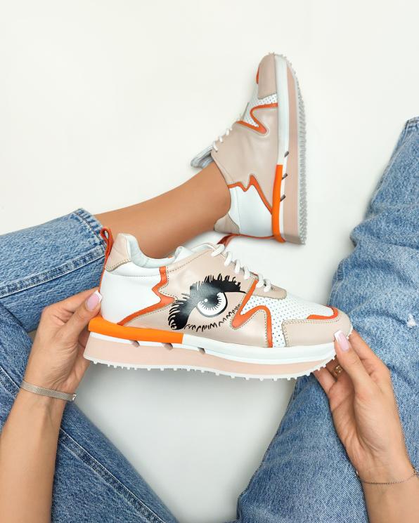 Wielokolorowe sneakersy skórzane z nadrukiem 108-5751-KOLOROW