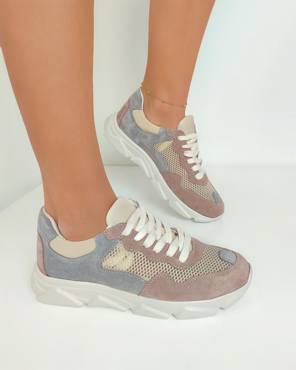 Wielokolorowe sneakersy zamszowe z siatką 098-2075-457
